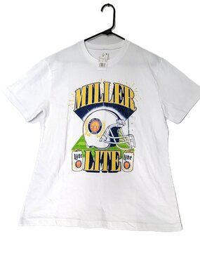 Miller Lite Football Graphic T-Shirt Mens Medium White Beer Promo Tee NWT